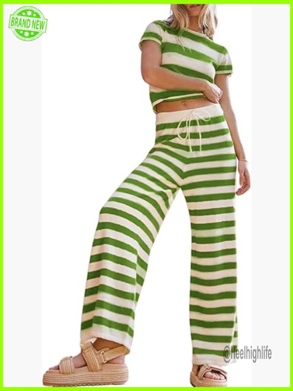 Medium Knit Matching Set Crop Top Wide Leg Pants Lounge Wear